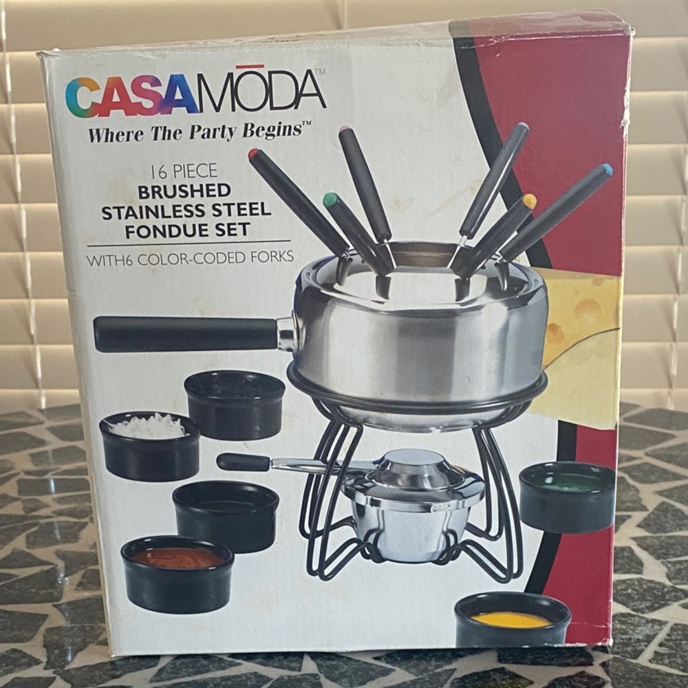 Brushed Stainless Steel Fondue Set - Silver